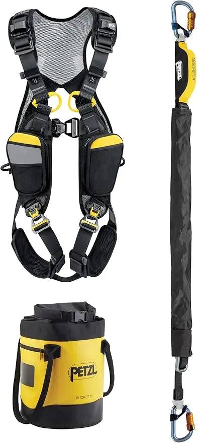 PETZL Absorbica-I Vario yellow fall protection harness kit with lanyard and storage bag for MEWP safety
