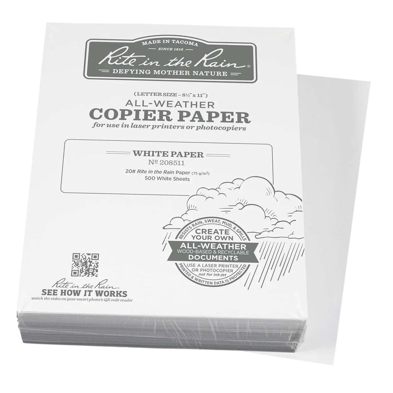 Rite in the Rain Weatherproof Bulk Copier Paper 8.5x11 inch white 20# 500 sheets resistant to water sweat grease and mud