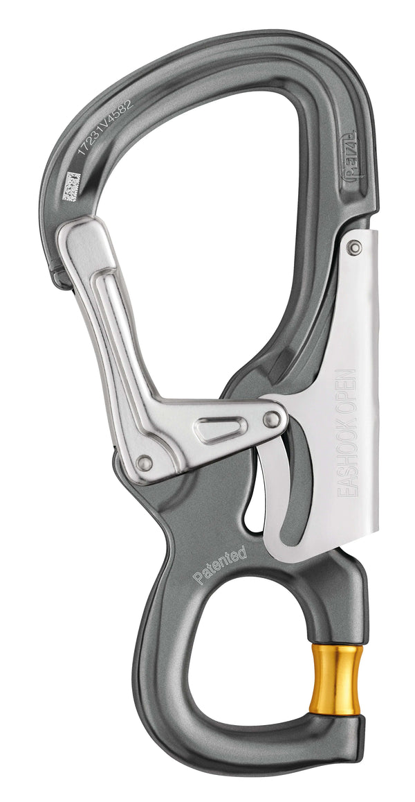 Petzl EASHOOK Open Connector gray yellow aluminum auto-locking climbing carabiner