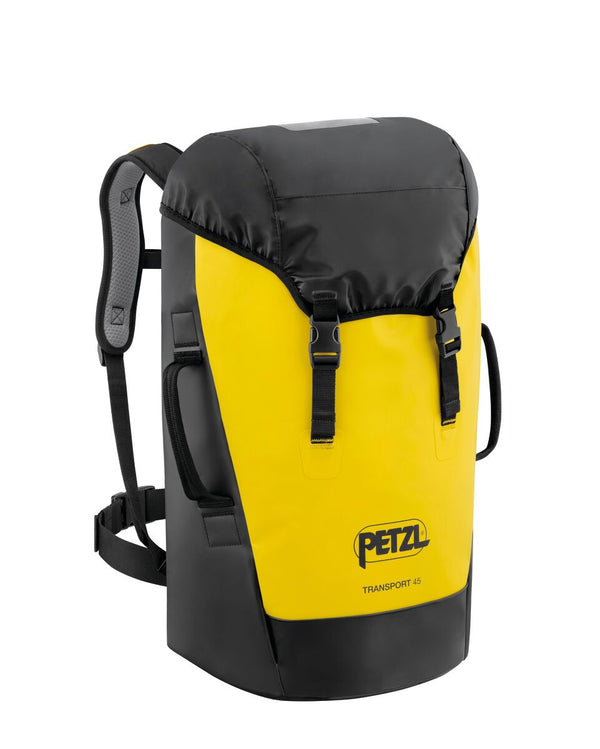 Petzl TRANSPORT 45 rope bag, yellow and black, front view